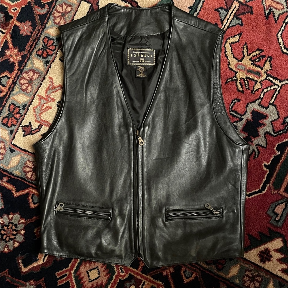 Express Women’s Black Leather Vest